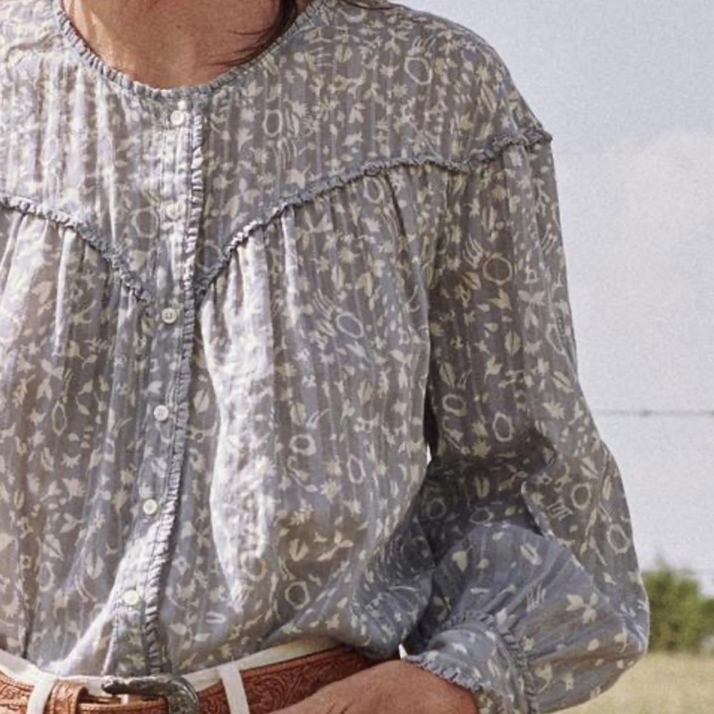 The Great Folk Top Blue Floral Print Peasant Blouse Size 0